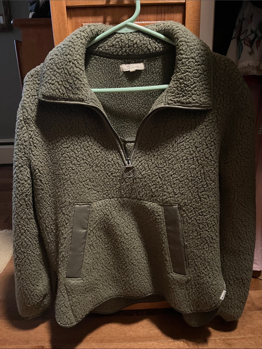 Madewell Olive Green Sherpa Pullover with Half-Zip